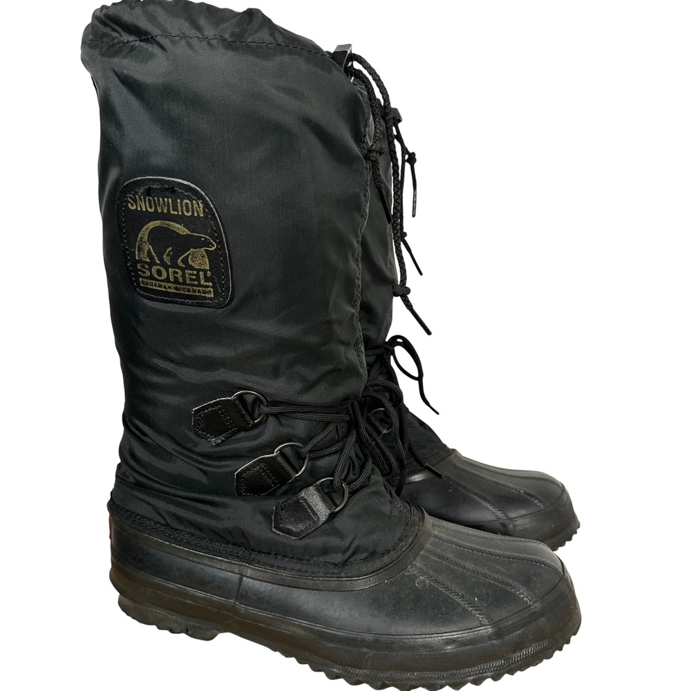Vintage Black Sorel Snowlion Winter Boots Waterproof Nylon Rubber Canada Women 9